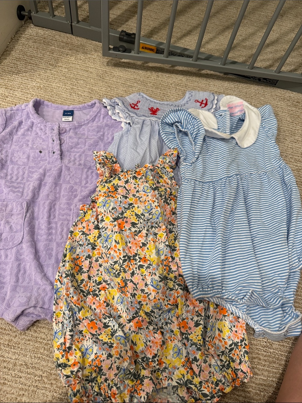 4-Piece LOT - two pieces have stains Baby Girl Romper & Dress Bundle (12-18M)